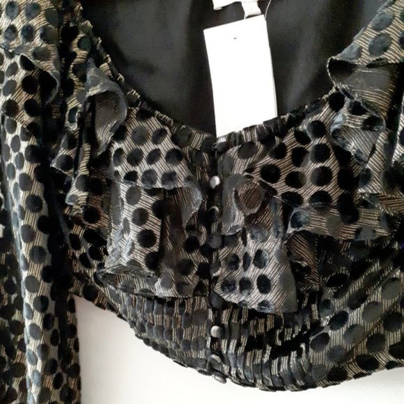 NWT Rococo Sand black & gold polka dot stripe semi-sheer crop top - Picture 6 of 8